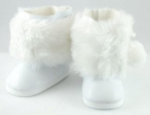 White Boots with Faux Fur and Pompoms