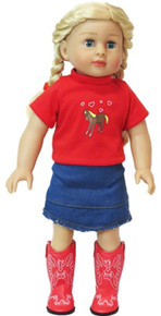 Western Red Top with Horse and Denim Skirt Set