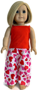Tank Top & Sleeping Pants-Red and Valentine Hearts Print