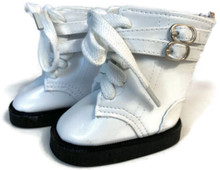 Double Buckle Lace Up Boots-White