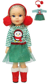 Christmas Penguin Dress and Earmuffs for Wellie Wishers Dolls 