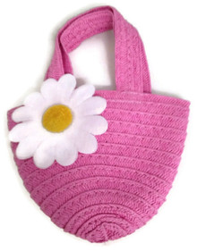 Straw Bag-Pink with Daisy Accent