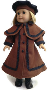 Wool Victorian Coat & Beret-Brown