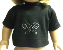 Short Sleeved T-Shirt with Butterfly Accent-Black