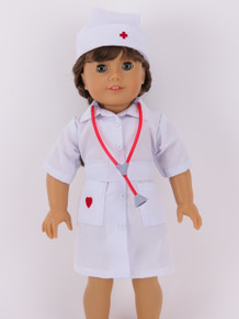 White Nurse Dress, Belt, Cap & Stethoscope 