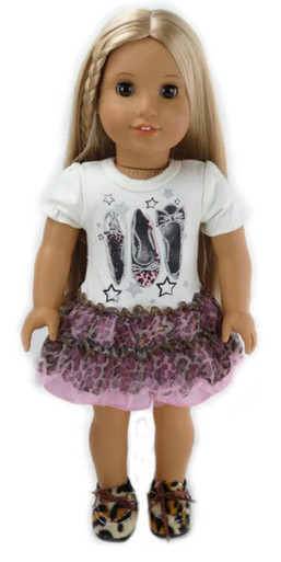 Shoe & Leopard Print Knit and Tulle Dress - Dori's Doll Boutique