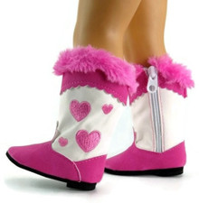 Cowboy Boots-Bright Pink Heart with Fur Trim