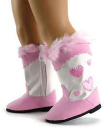 Cowboy Boots-Pink Heart with Fur Trim