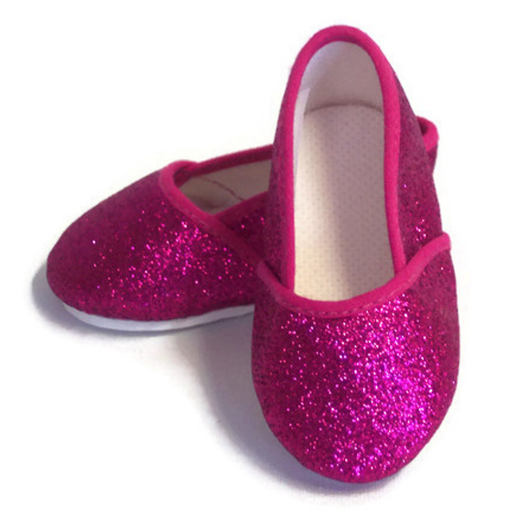 Glitter Slip On Shoes-Fuchsia Pink - Dori's Doll Boutique