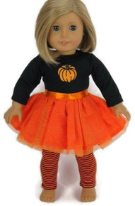 Halloween Pumpkin Tutu Dress & Striped Leggings