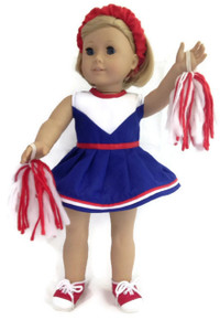 Cheerleader-Red, White, & Blue with Pom Poms & Hair Schrunchie