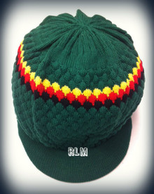 Knitted Large Peak Hat With Rasta Stripes - Green