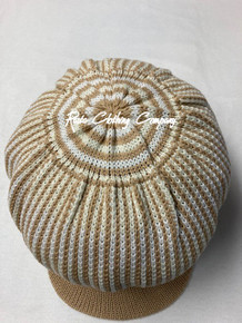 Knitted Rasta Large Peak Cap (Beige With Light Brown & Beige Stripes)