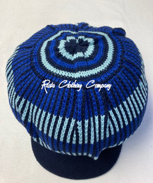 Knitted Rasta Large Peak Cap (Blue With Light Blue & Black Stripes)