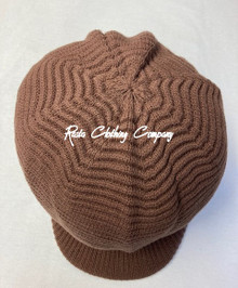 Knitted Large Peak Hat - Dark Brown (Ribbed) 