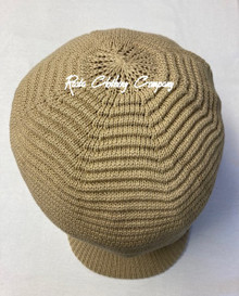 Knitted Large Peak Hat - Kakhi (Ribbed) 