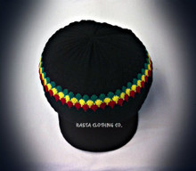 Knitted Large Peak Hat With Rasta Stripes - Black