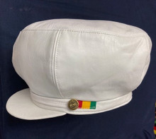 Large Leather : Rasta Peak Hat - White