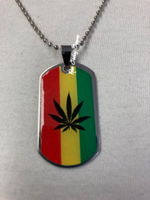 Dog Tag - Rasta Weed Leaf : Necklace & Pendant 