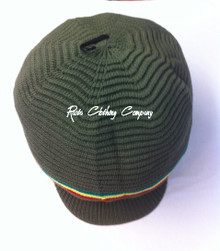 Rasta Ribbed Large Peak Hat  - Army Green