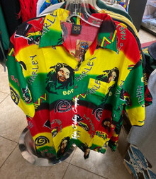 Bob Marley - Button Up : Shirt (Rasta Swirls)