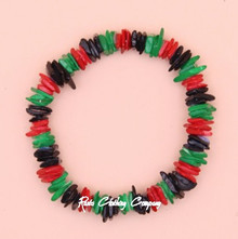 Black Chipped Puka Shell With Africa Colors : Rasta Bracelet