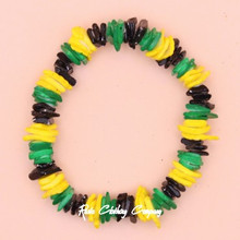 Black Chipped Puka Shell With Jamaica Colors : Jamaica Bracelet/Anklet