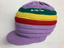 Knitted Large Peak Hat - Purple/Rasta Colors (Ribbed)