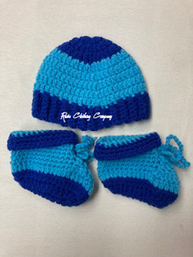 Authentic JBloc Custom Knitted Crochet - Baby : Hat & Shoes Set (Two Tone Blue)
