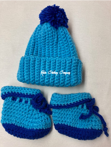 Authentic JBloc Custom Knitted Crochet - Baby : Hat & Shoes Set (Blue)