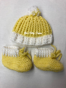 Authentic JBloc Custom Knitted Crochet - Baby : Hat & Shoes Set (Yellow & White)