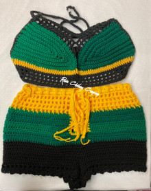 Custom Crochet Jamaica Reggae - 2 Piece : Shorts Set (L/XL)