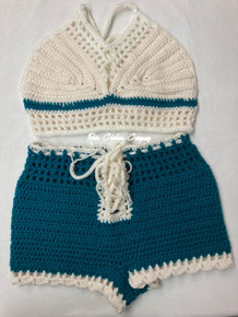Custom Crochet Jamaica Reggae - 2 Piece : Shorts Set (S/M)