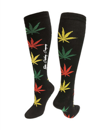 Rasta Weed Leaf - Knee High : Socks (Black)