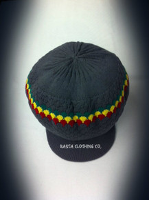 Knitted Large Peak Hat With Rasta Stripes - Grey