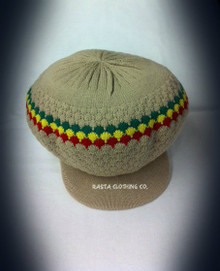 Knitted Large Peak Hat With Rasta Stripes - Khaki