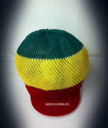 Knitted Mesh Large Peak Hat  - Red, Green & Gold 