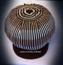Knitted Rasta Large Peak Cap (Brown With Brown & Beige Stripes)