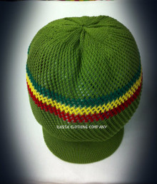 Knitted Mesh Large Peak Hat  - Olive, Red, Green & Gold 