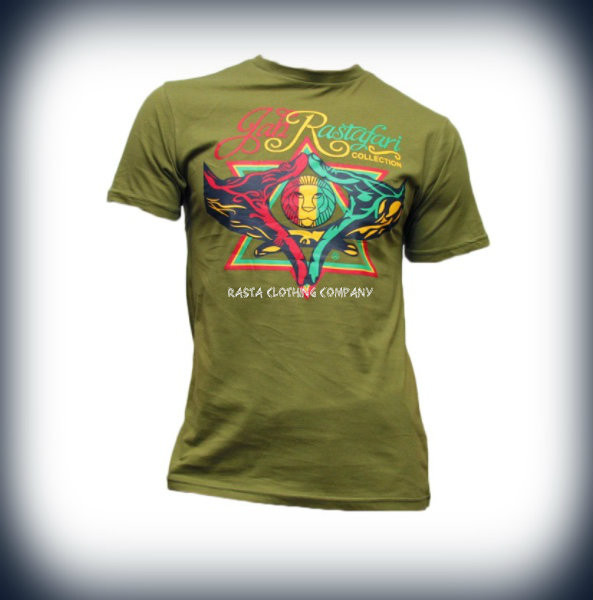 Jah Rock Jah Rastafari Star T Shirt Olive Green Rasta