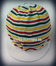 Knitted Large Peak Hat With Rasta Stripes - White : Rasta Hat
