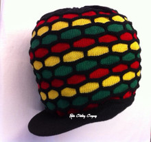 Knitted Large Peak Hat With Rasta Colors - Black