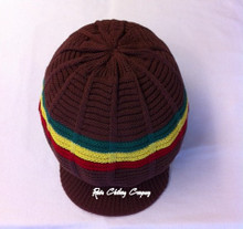 Knitted Large Peak Hat With Rasta Stripes - Brown (Ribbed)