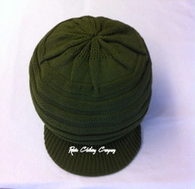 Knitted Large Peak Hat - Green (Ribbed)