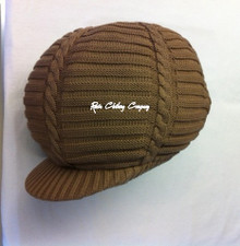 Knitted Large Peak Hat - Brown (Ribbed)