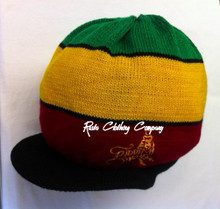 Knitted Large Peak Hat With Solid Rasta Colors - Black