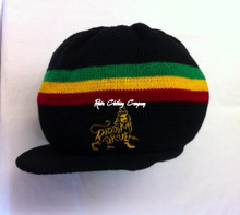 Knitted Large Peak Hat With Solid Rasta Stripes - Black