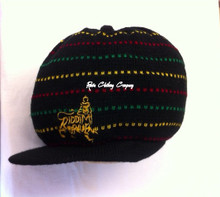 Knitted Large Peak Hat With Small Rasta Stripes - Black