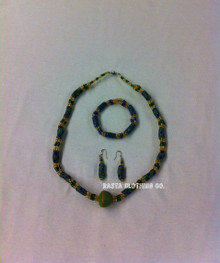 Ghana Krobo Glass Powder Beads : Necklace, Bracelet & Earrings (Jewelry Set)
