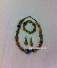 Ghana Krobo Glass Powder Beads : Necklace, Bracelet & Earrings 2 (Jewelry Set)